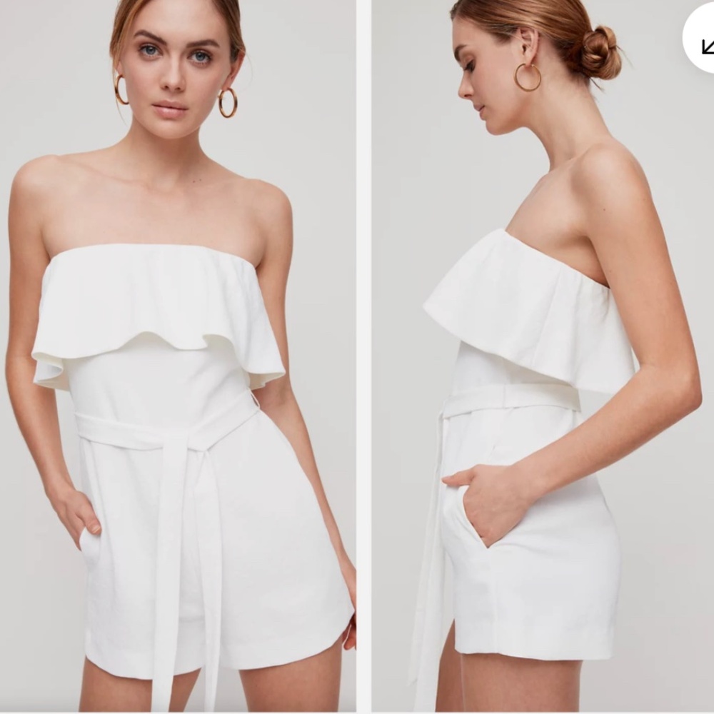 🤍 Aritzia Babaton Altamiro Ruffle Romper • White • Size 6
